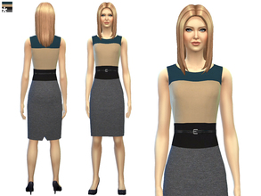Sims 4 — Color Block Pencil Dress by SimDetails — This dress injects a hint of green combined with neutral shades for a