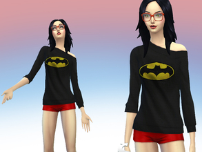 Sims 4 — Batman Shirt for Girls by Black__Phoenix — Batman off shoulder sweater. Hope you like it