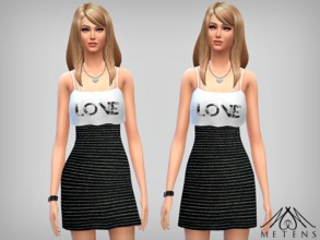 Sims 4 — The BW Lady Dress by Metens — *Recolor* Dress with black and white bottom, white top and a lovely dark lace