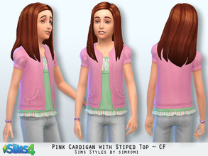 Sims 4 — Pink Cardigan with Pockets CF by simromi — Cute pink Cardigan with pockets and striped smocked bodice top.