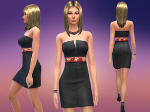 Sims 4 — Elegant Black Dress by Canelline — A simple but elegant non default dress with red and gold belt. It was my