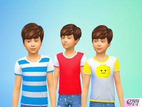 Sims 4 — Lego Kids Set by GoForFink — A set of three t shirts for boys and girls with bright colorful lego patterns on
