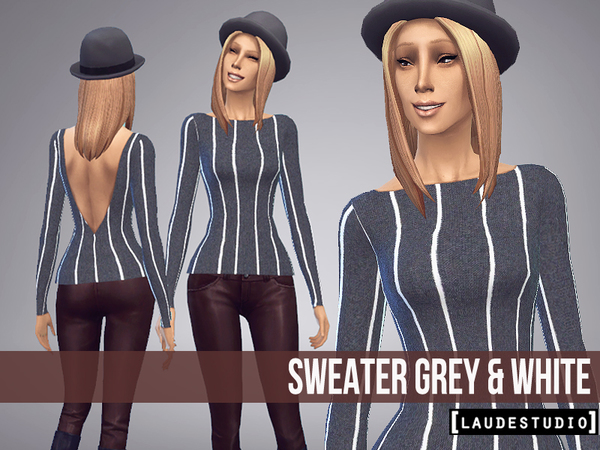 Sims 4 — Sweater Grey and White by LaudeStudio — New Retexture Sweater - Grey & White; - NON-DEFAULT; - The