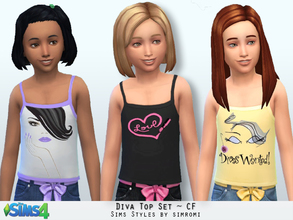 Sims 4 — Diva Tank Top Set CF by simromi — Perfect tank tops for you young divas. Comes in three different designs. 