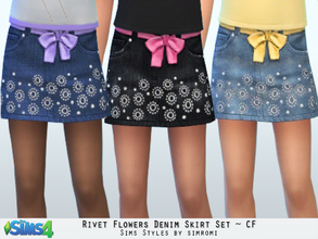 Sims 4 — Flower Rivets Denim Skirt Set CF by simromi — Cute denim skirts adorned with rivets that look like flowers. Come