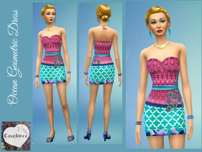Sims 4 — Ocean Geometric Dress by Cocobuzz — A mix of geometric patterns and ocean themed imagery. Enjoy!