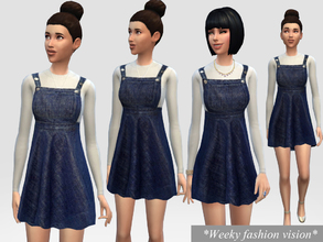 Sims 4 — Denim Dungaree Dress by Weeky — Denim Dungaree Dress. Chic and street style for your sim. For ladies, teens and