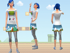Sims 4 — Retro GameBoy Outfit by Black__Phoenix — Outfit includes Gameboy Shirt, Super Mario Skirt and Tetris Tights for