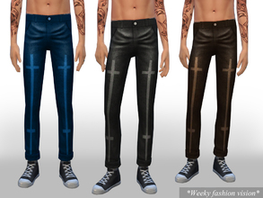 Sims 4 — Cropped male jeans by Weeky — Cropped male jeans. Wool texture for male sims with original design. This is