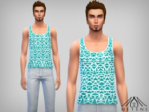 Sims 4 — Energy Tank Top by Metens — This tank top for males (teen to elder) with kind of aztec turquoise and white