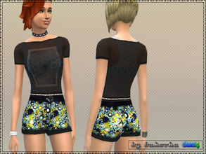 Sims 4 — Stylish look by bukovka — The kit includes: shorts with abstract pattern and top with a transparent texture.
