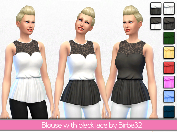 Sims 4 — Blouse with black lace by Birba32 — Elegant but also casual when worn with a pair of jeans, a blouse in ten