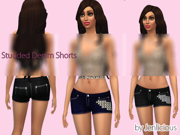 Sims 4 — Studded Denim Shorts by jedilemma — Blue and black shorts in one file. This is standalone.
