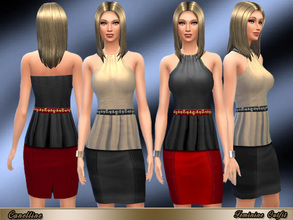 Sims 4 — Feminine Outfit in Two Colors by Canelline — Elegant and glamour outfit, in satin fabric with a refined belt. It
