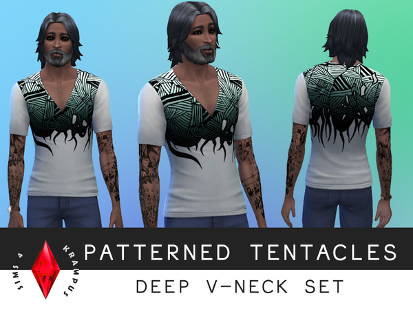 Sims 4 — Patterned Tentacles Deep-V by SIms4Krampus — This is a stand alone deep V shirt for men with patterned tentacles