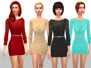 Sims 4 — Belted lace dress by Weeky — Belted lace dress comes with 5 designs. This is standalone item and you can easy