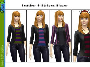 Sims 4 — Leather & Stripes Blazer by LucidRayne — Leather Blazer in 4 styles with knit sweaters. Blazer can be found