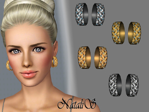 Sims 3 — NataliS Crystals accented hoop earrings FA-YA by Natalis — Modern looking quilted hoop earrings with sparkling