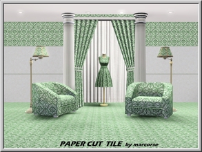 Sims 3 — Paper Cut Tile_marcorse by marcorse — Tile pattern: green and white paper cut pattern in a tile