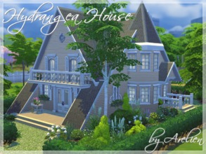 Sims 4 — Hydrangea House by Arelien — Sweet Victorian style petite home, with floral gardens, kitchen, living room,