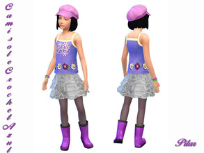 Sims 4 — Camisole_CrochetAzul by Pilar — Shirt with crochet flowers and ruffled skirt, girls having fun with a thousand