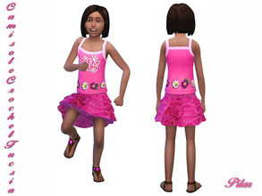 Sims 4 — Camisole_CrochetFucsia by Pilar — Shirt with crochet flowers and ruffled skirt, girls having fun with a thousand
