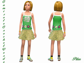 Sims 4 — Camisole_CrochetVerde by Pilar — Shirt with crochet flowers and ruffled skirt, girls having fun with a thousand