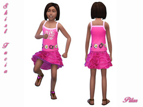 Sims 4 — SkirtFrill_Fucsia by Pilar — shirt with crochet flowers and ruffled skirt, girls having fun with a thousand