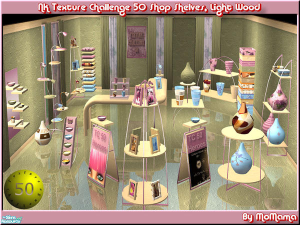 Sims 2 — NK TC50 Shop Shelves Light Wood by MoMama — I couldn't let all these deco objects out for TC50 without at least