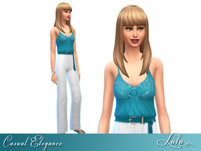 Sims 4 — Casual Elegance  by Lulu265 — A casual Teal and white outfit for everyday wear. Cloned from Body_Jumpsuit 