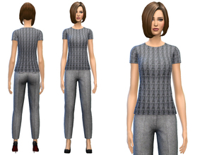 Sims 4 — Houndstooth Grey Top and Grey Wool Pants by SimDetails — This set consists of a top made from grey textured