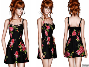 Sims 3 — Floral Strappy Skater Dress by zodapop — Floral print skater dress with cut out detail at neckline. ~ Custom