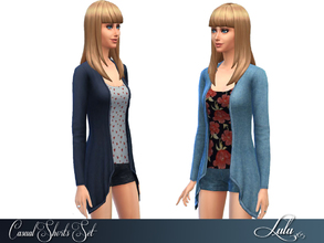 Sims 4 — Casual Shorts Set  by Lulu265 — A denim and fabric recolour in 2 variations recoloured from yf_CardiganLongDrape