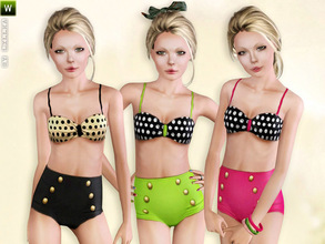 Sims 3 — (Teen) Vintage Polka Dot Bikini by lillka — This 2 part set includes vintage bikini top and panties for teen