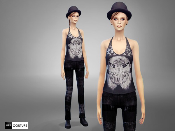 Sims 4 — Urban Fashion Set by MissFortune — This set includes a graphic top and skinny pants! Standalone Items and HQ