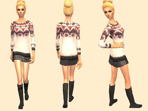 Sims 2 — Jacquard outfit (everyday and outerwear) by grecadea2 — A jacquard sweatshirt, a leather skirt and a pair of