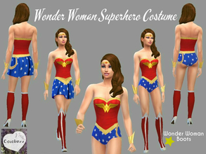 Sims 4 — Wonder Woman Superhero Boots by Cocobuzz — Calf high boots with a high heel in superhero red with Wonder Woman's