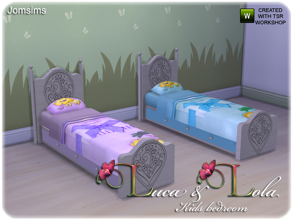 Sims 4 — single bed kids luca & lola by jomsims — single bed kids luca & loal. in 2 colors variation for girl