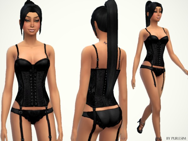 Sims 4 — Black Leather Lingerie by Puresim — Your sim will look so sexy with this black lingerie ! It's a Standalone