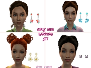 Sims 2 — Girls Mini Earring Set by sinful_aussie — A set of four colourful earrings for girls.