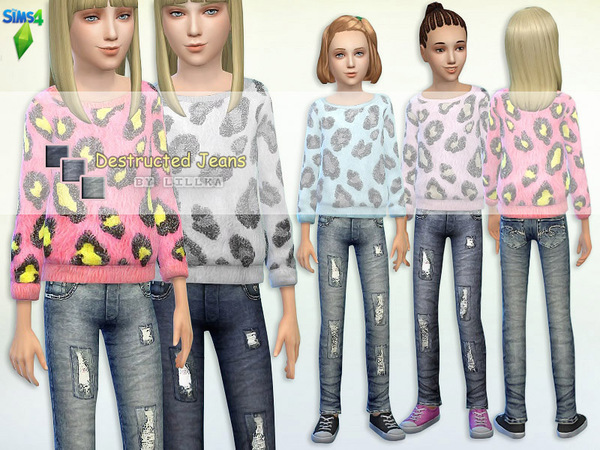 Sims 4 — Destructed Jeans by lillka — Destructed jeans for girls New item / 3 different styles I hope you like it :)