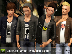 Sims 3 — Teen Jacket with Printed Shirt by Black_Lily — Jacket with Printed Shirt for teen guys Everyday Recolorable