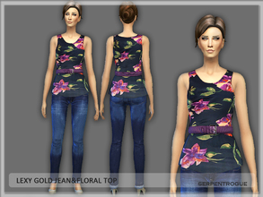 Sims 4 — Lexy Gold Jean & Floral Top by Serpentrogue — teen to elder jean-bottom category- available on everyday and