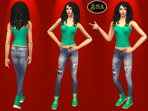 Sims 2 — ASA_Dress_148_AF by Gribko_Sveta — Green vest with jeans for women TS2