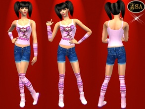 Sims 2 — ASA_Dress_150_AF by Gribko_Sveta — Pink vest with jeans shorts for women TS2