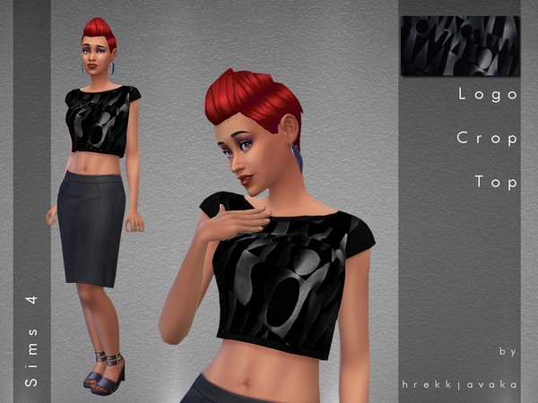 Sims 4 — Designer Logo Print Crop Top by hrekkjavaka — Logo crop top for your sim ladies. :) Made with S4S