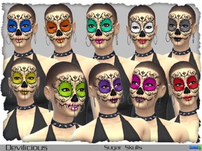 Sims 4 — Sugar Skull by Devilicious — This Sugar Skull comes in 10 colors and is available for male/females from teen to