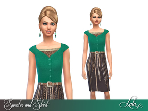 Sims 4 — Sweater and Skirt Set  by Lulu265 — A recolour of the dress_Knee_belted 