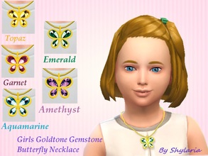 Sims 4 — Girls Goldtone Gemstone Butterfly Necklace by Shylaria — For your Sims 4 little girl is a set of 5 goldtone