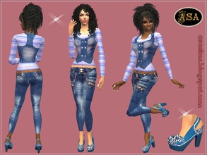 Sims 2 — ASA_Dress_224_AF by Gribko_Sveta — Jacket in a strip with a waistcoat and jeans for women TS2
